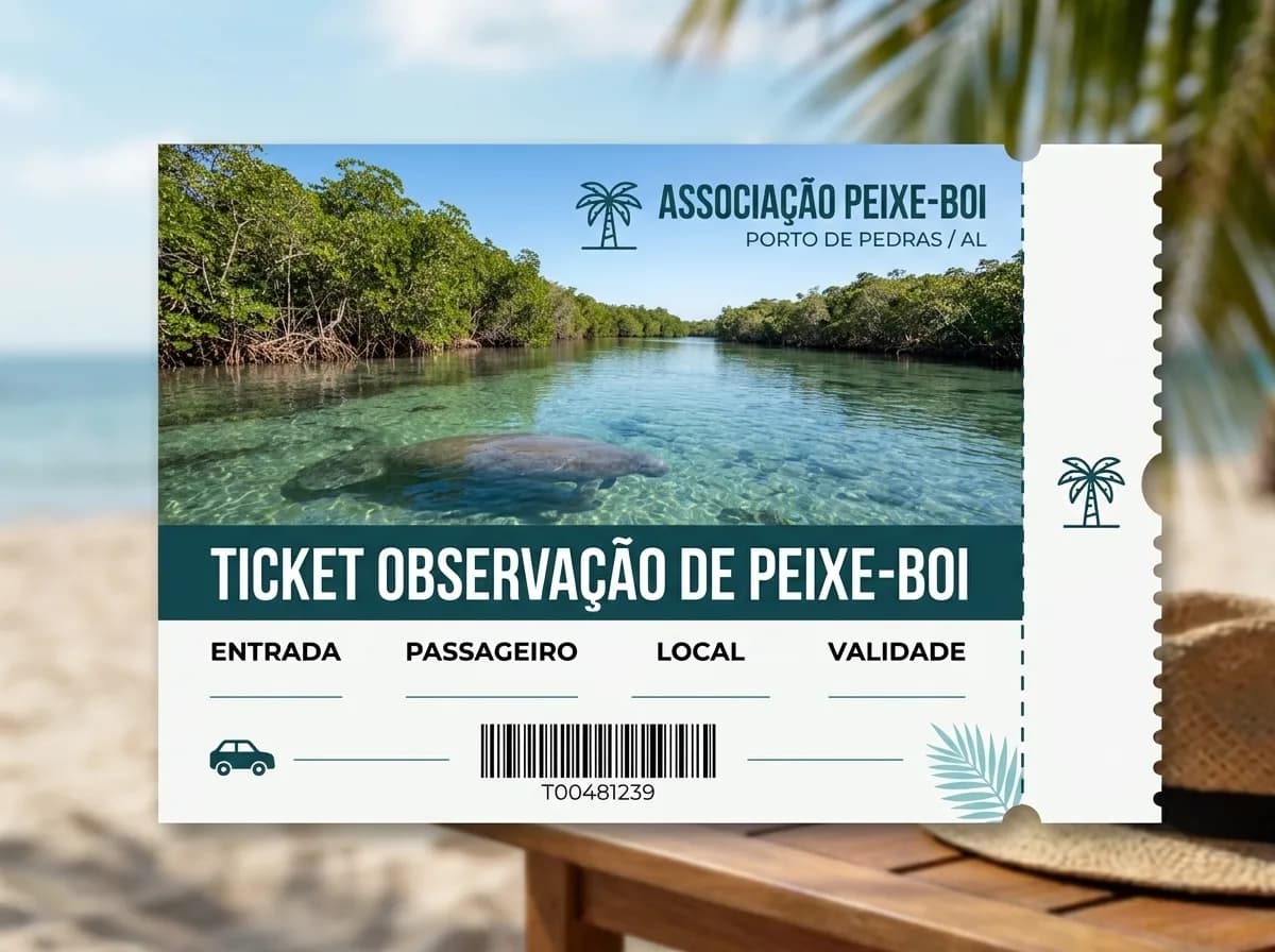 Peixe-boi marinho em água cristalina cercado por mangues no passeio de observação da Associação Peixe-Boi em Porto de