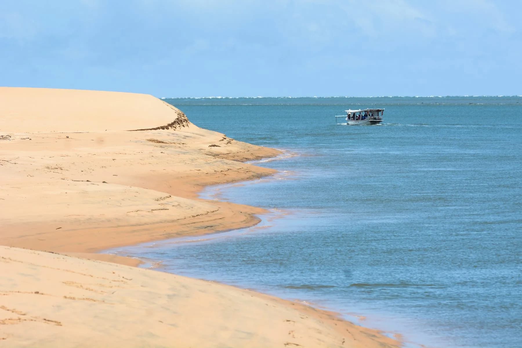 Passeio à Foz do Rio São Francisco com barco junto às dunas de areia