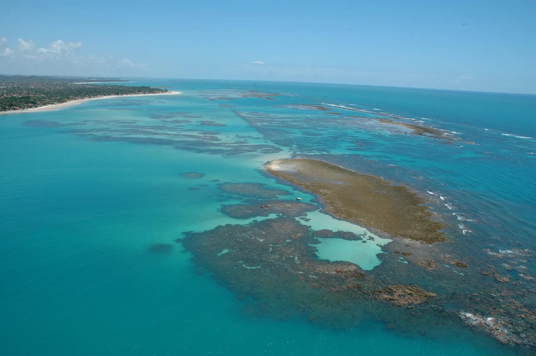 Piscinas Naturais de Tamandaré vistas do barco, com recifes e mar azul